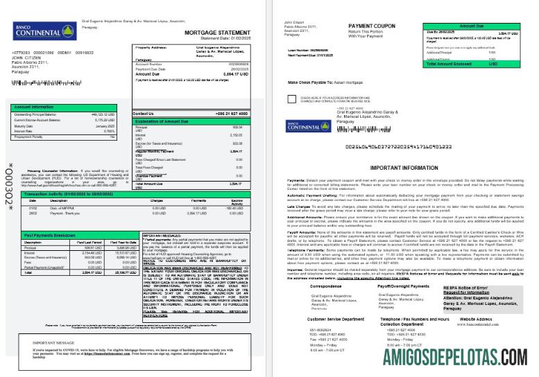 Paraguai Banco Continental S.A.E.C.A. Declaração de hipoteca em formatos Word e PDF 1 2 exemplo real